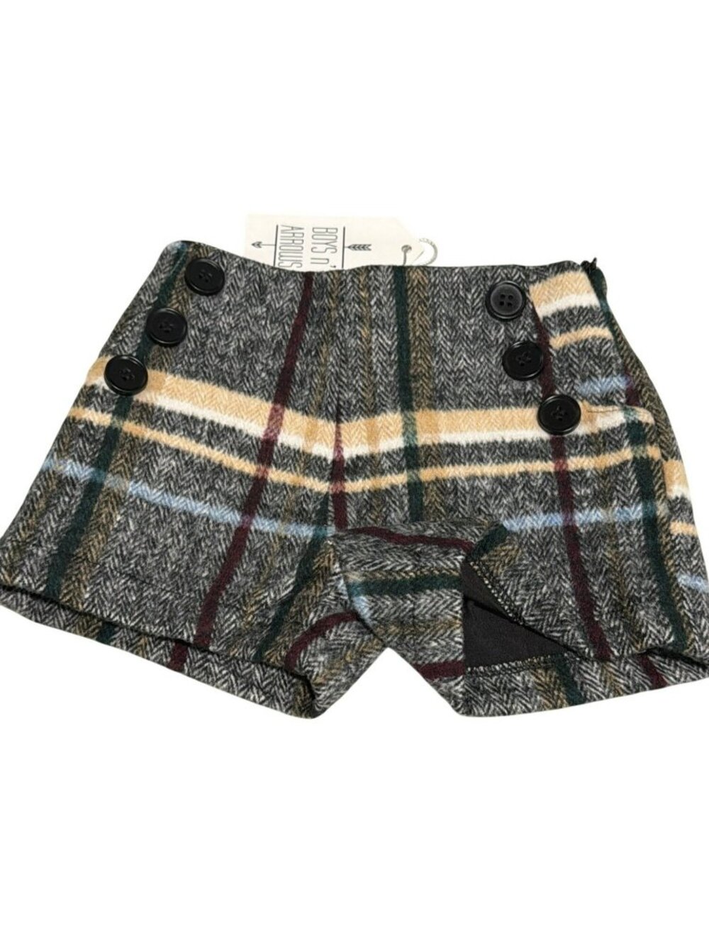 Boys N Arrows 12M Tweed Plaid Shorts With Button Details Unisex